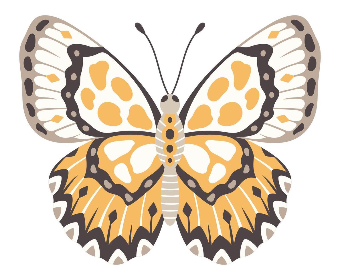 farfalla vettore illustrazione. colorato Ali con ornamento, davanti Visualizza, un' simbolo per tatuaggio design. estate sfondo, volare insetto