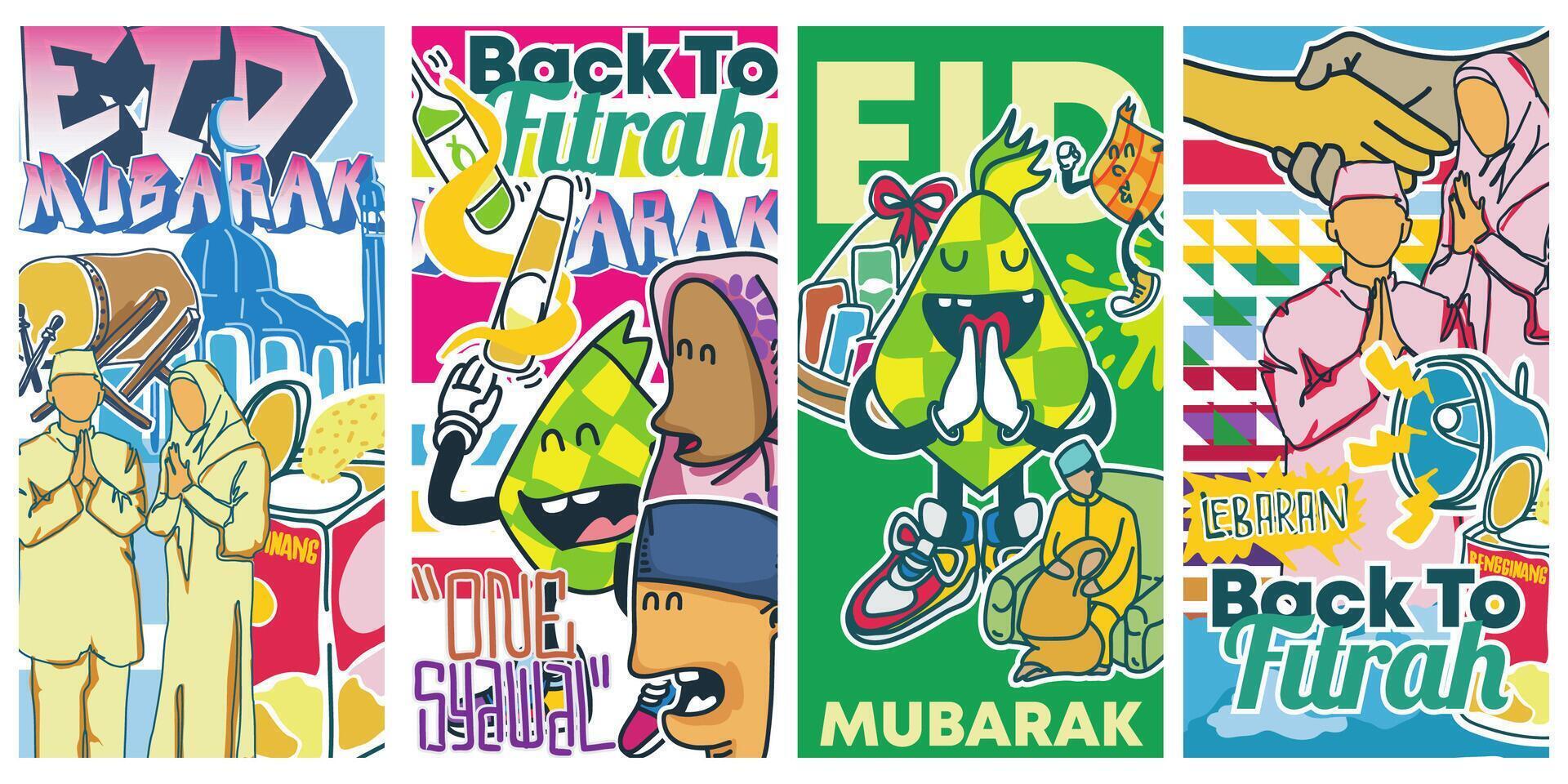 eid mubarak illustrazione vettore carta con graffiti stile