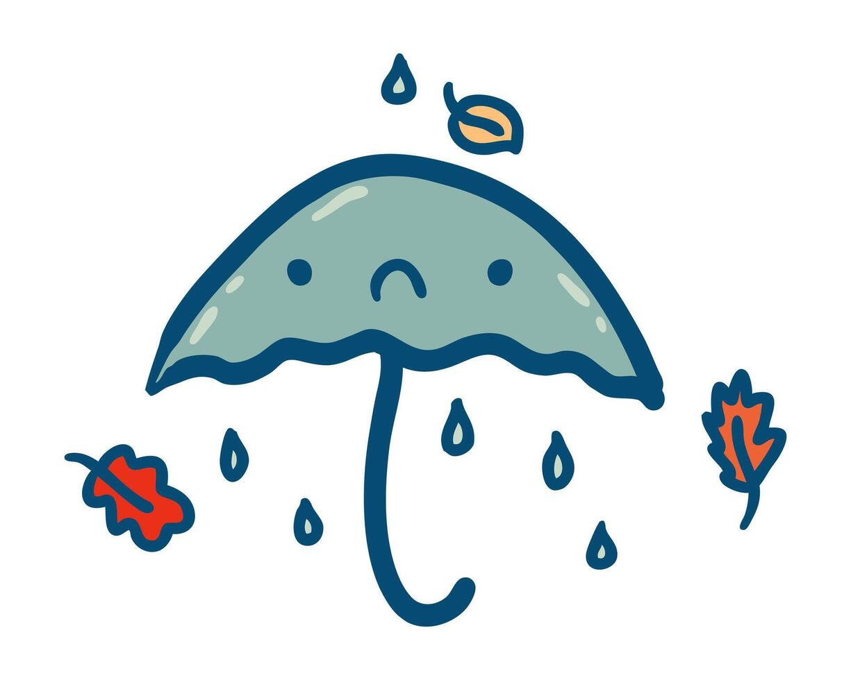 triste ombrello e caduta le foglie mano disegnato isolato vettore illustrazione. Perfetto design per manifesti, carte, adesivi, Stampa.