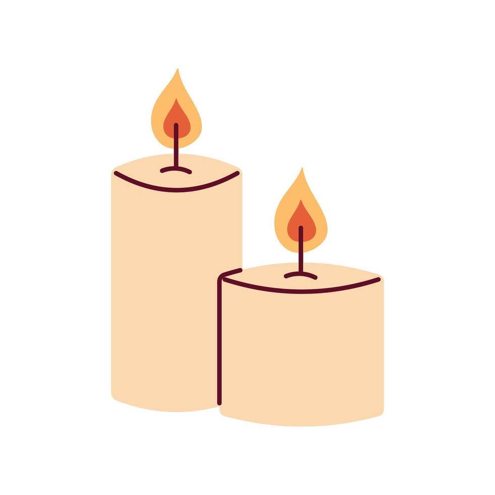 vettore decorativo candele con fuoco. ardente cera candele illustrazione nel piatto design.