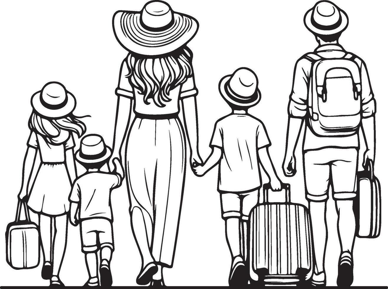 famiglia in viaggio con bagaglio. vettore