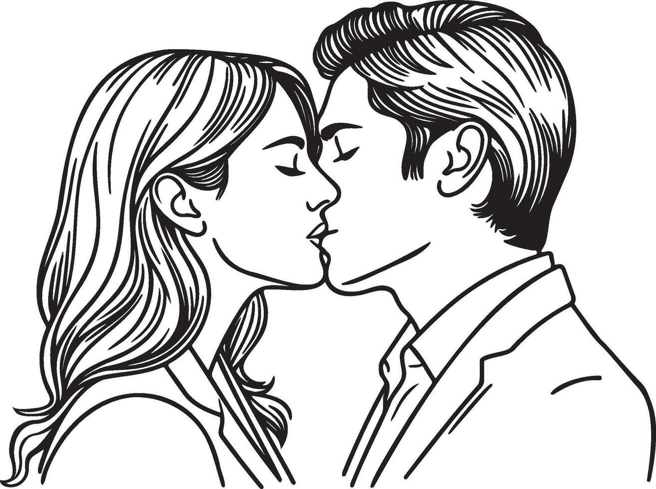 un' coppia baci linea illustrazione. vettore