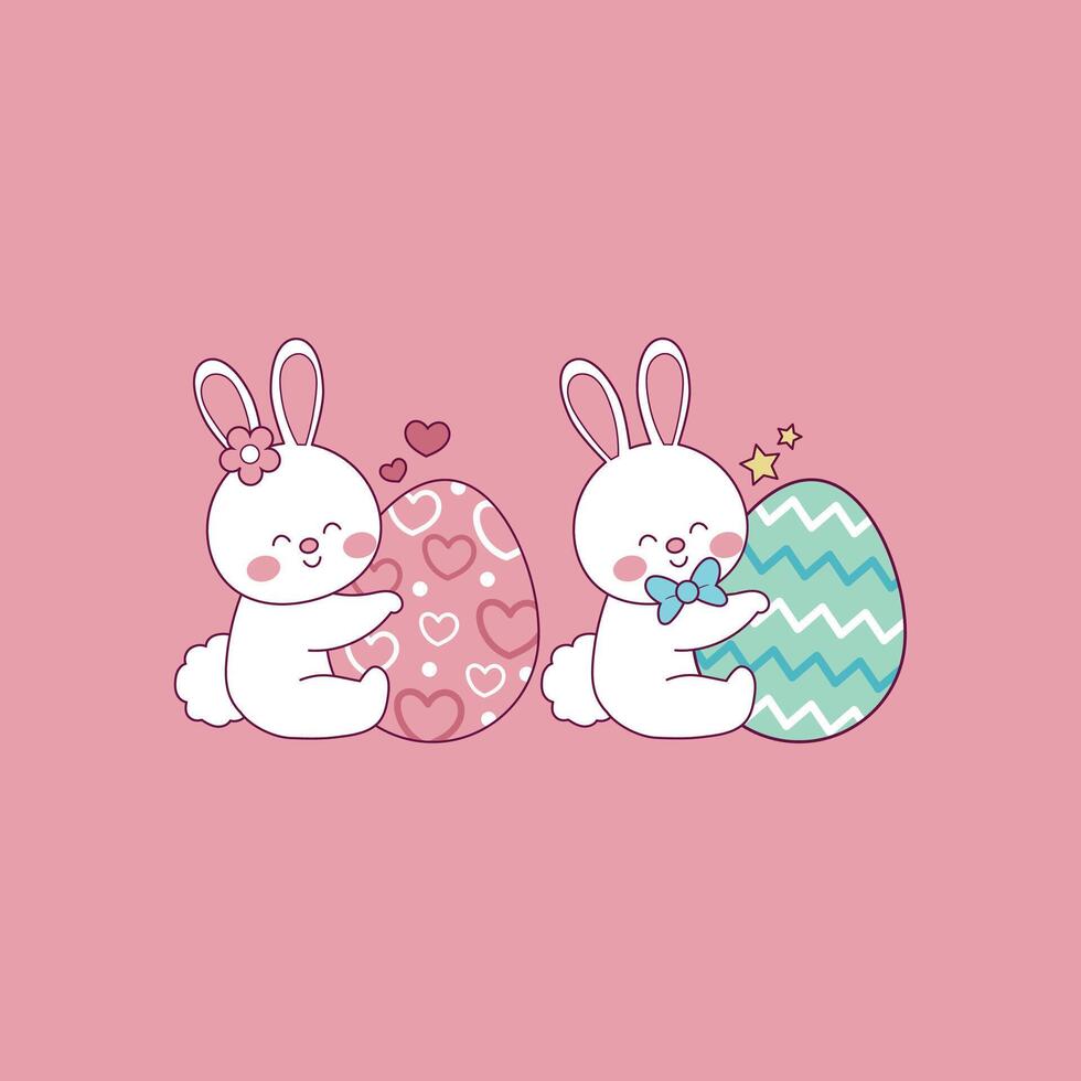 carino illustrazione di Pasqua coniglietto abbracciare un Pasqua uovo vettore