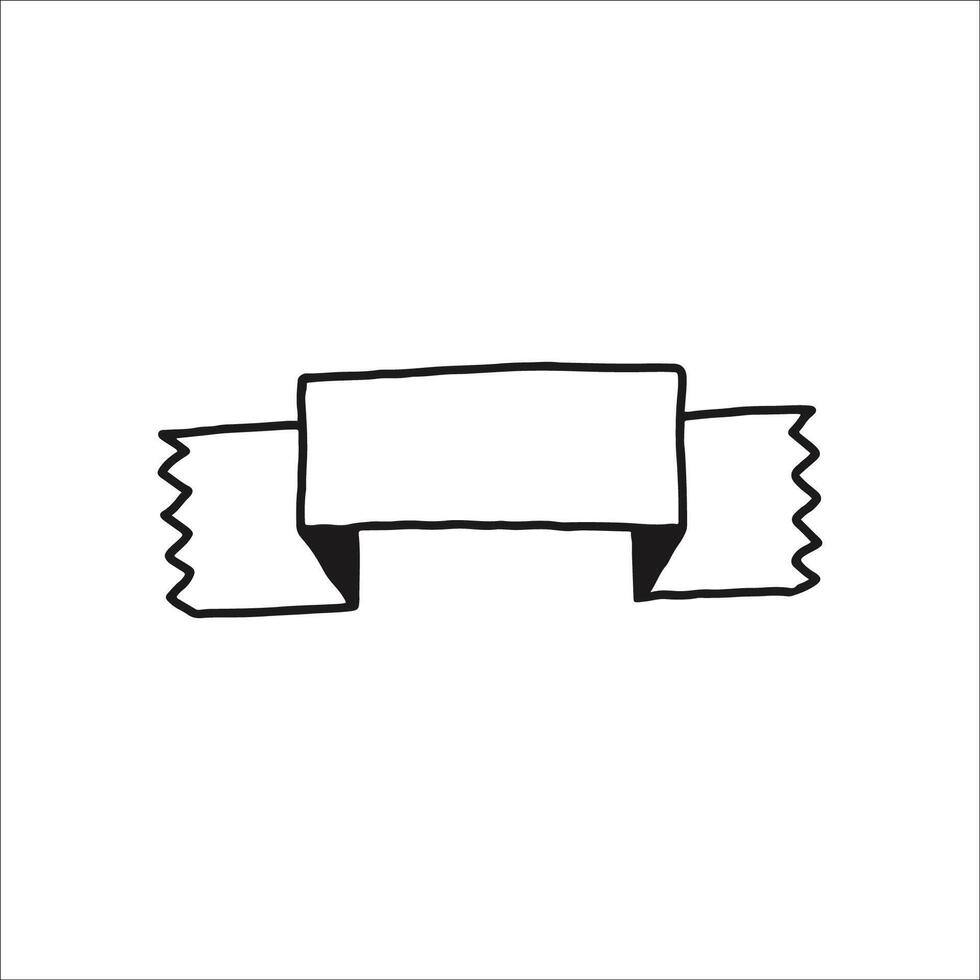 disegnato a mano scarabocchio di un' vuoto bandiera con a smerlo bordi su bianca sfondo vettore