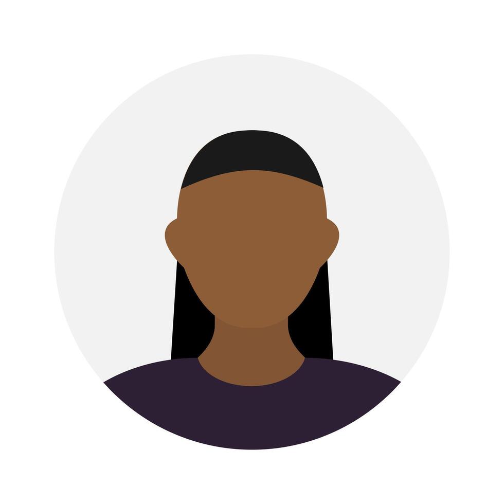 vuoto viso icona avatar con lungo nero capelli. vettore illustrazione.