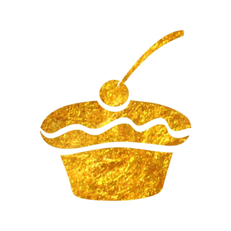mano disegnato torta icona nel oro Foglio struttura vettore illustrazione