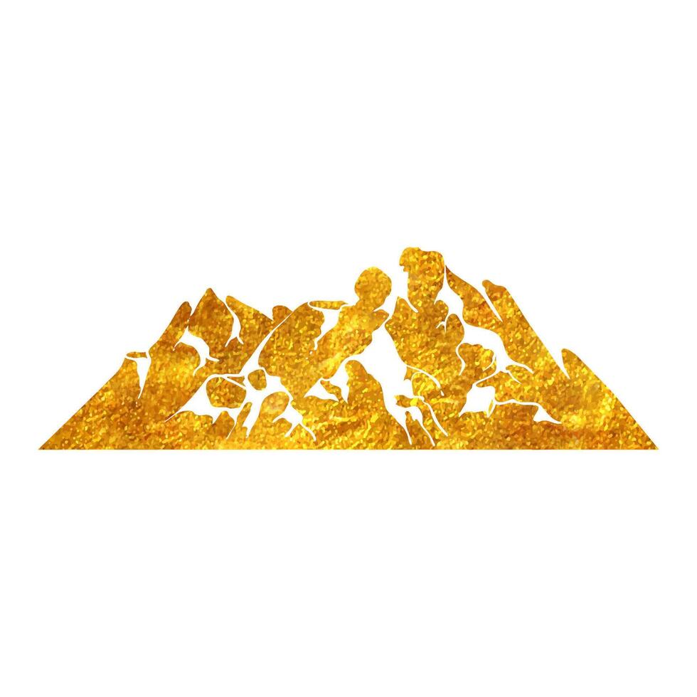 mano disegnato montagne nel oro Foglio struttura vettore illustrazione