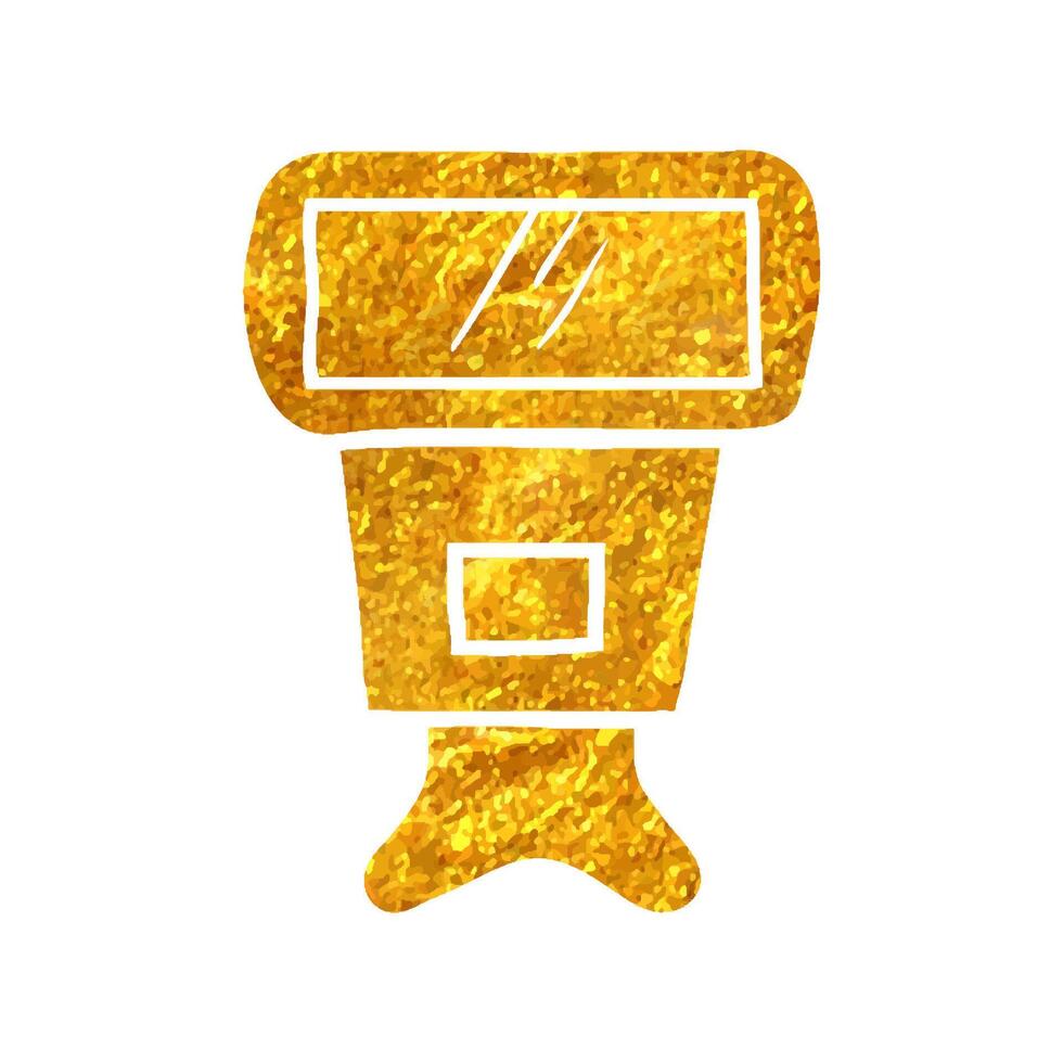 mano disegnato telecamera veloce icona nel oro Foglio struttura vettore illustrazione