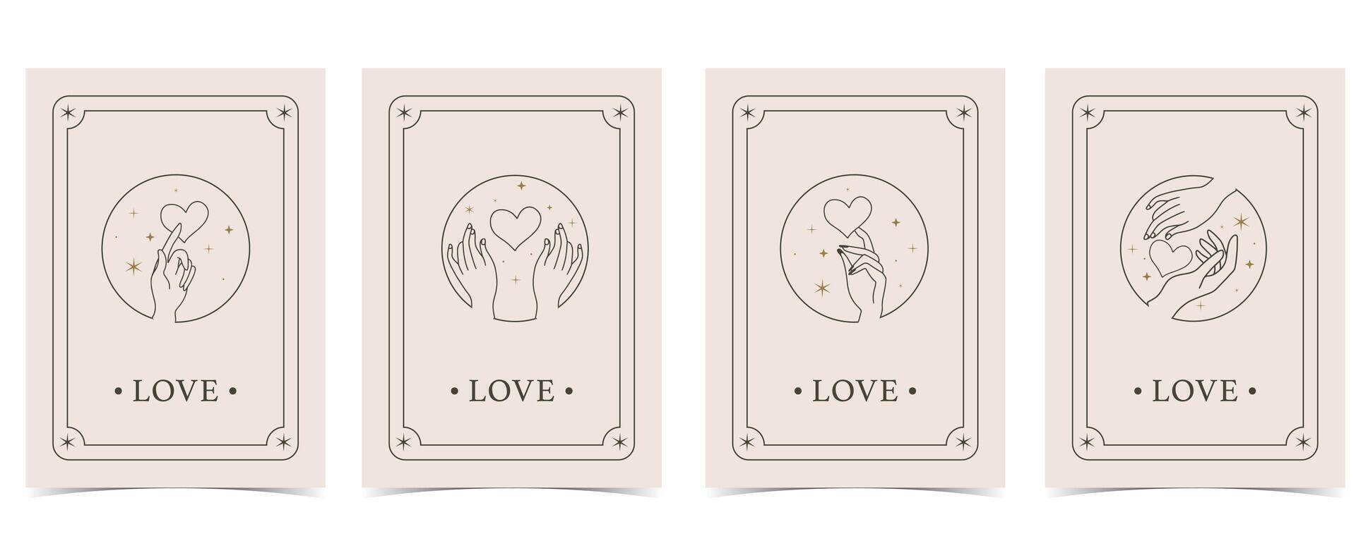 boho carta tarocco per a4 verticale illustrazione design con mano e cuore vettore