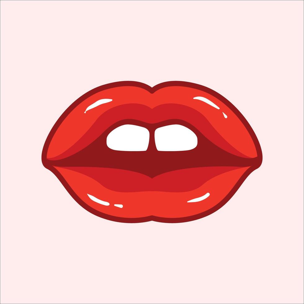 rosso labbra cartone animato vettore illustrazione