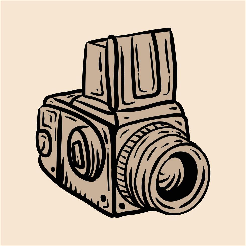 mano disegnato vecchio telecamera cartone animato illustrazione vettore