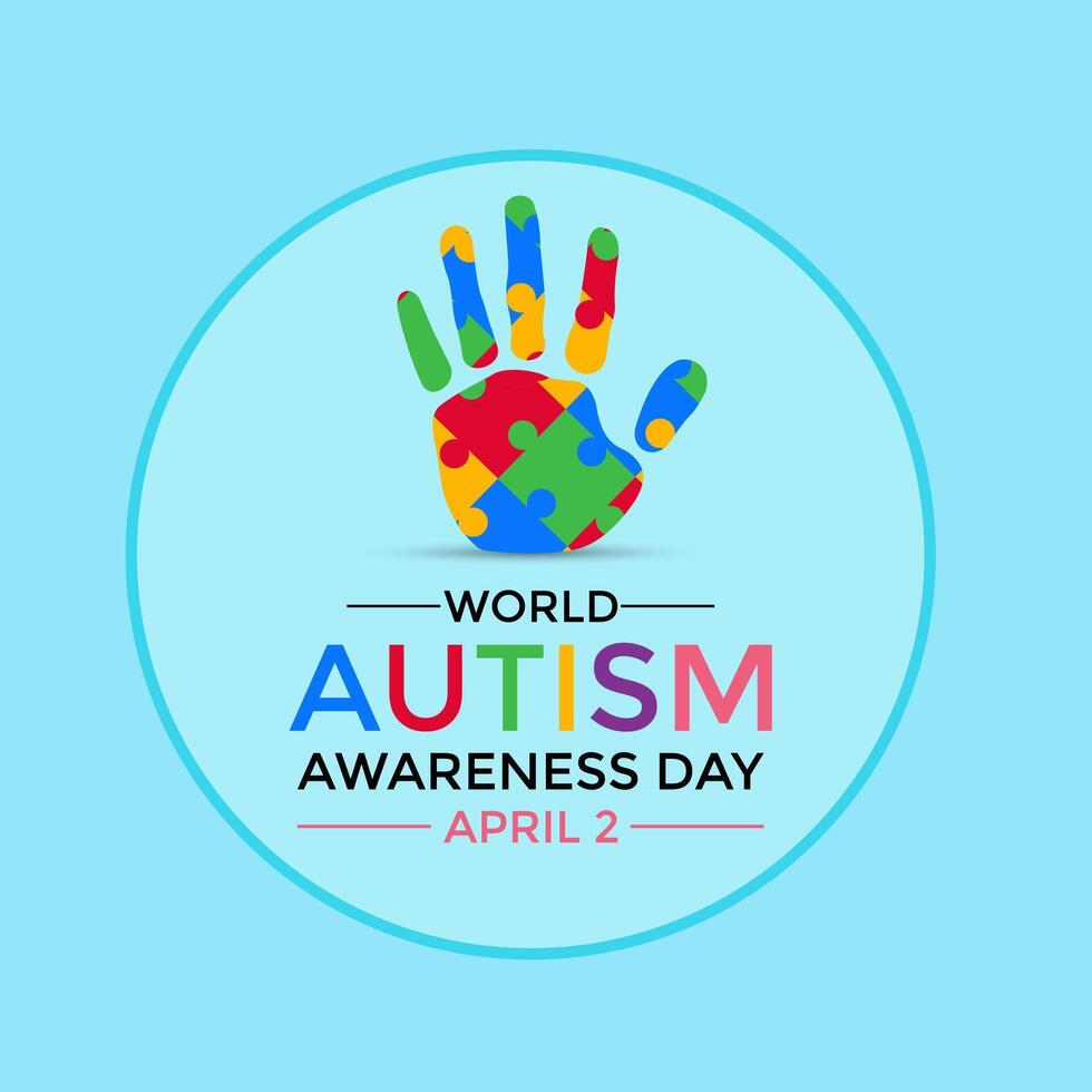 vettore illustrazione di mondo autismo consapevolezza giorno. mani Tenere sega puzzle cuore forma. saluto carta, bandiera manifesto, aviatore e sfondo design.