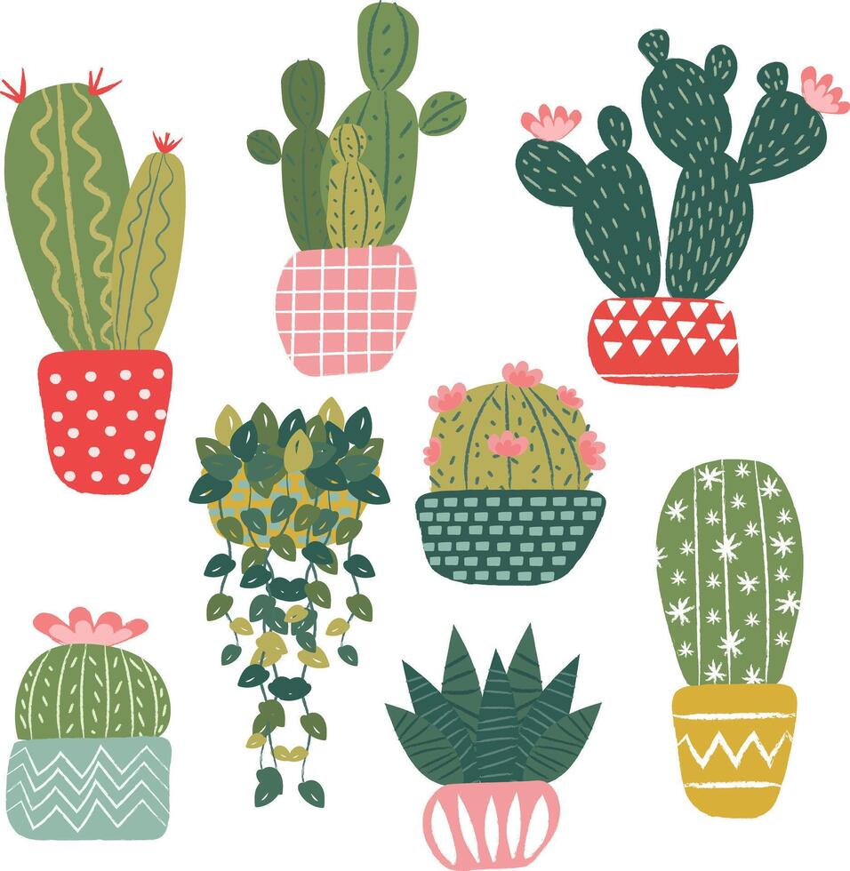 cactus e succulente pianta e Casa pianta carino mano disegno elementi vettore illustrazione per decorazione carta sfondo invito compleanno celebrazione