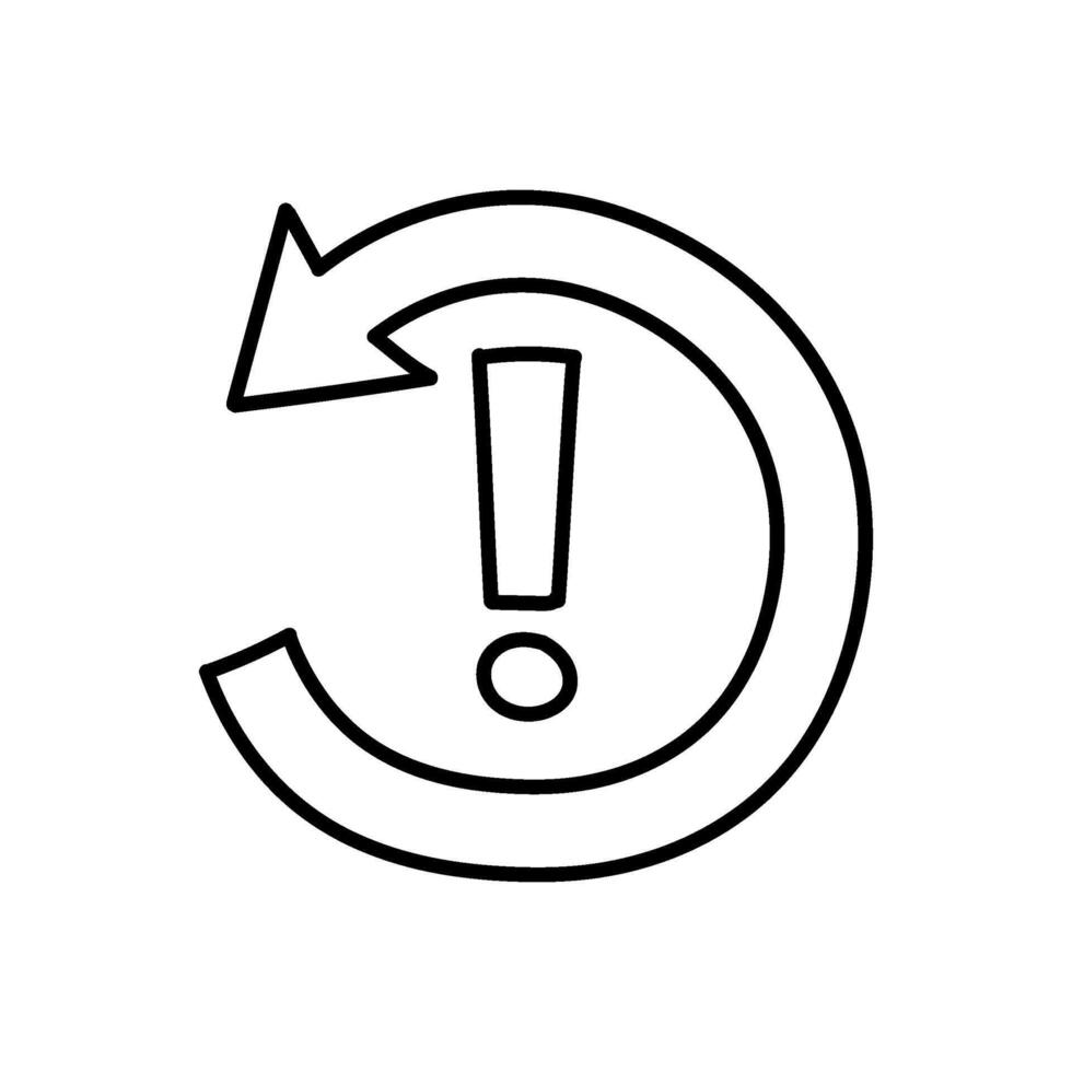 Antiorario rotante freccia icona con esclamazione marchio. mano disegnato vettore illustrazione. modificabile linea ictus.