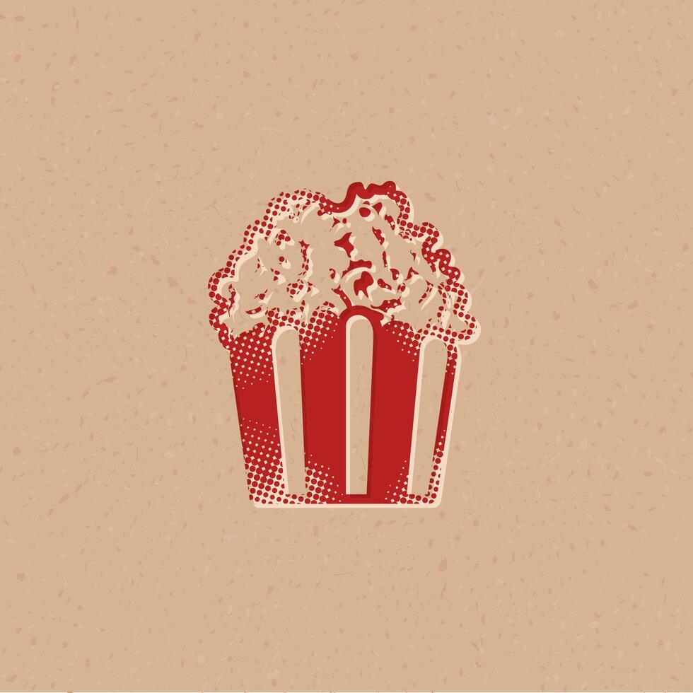 Popcorn mezzitoni stile icona con grunge sfondo vettore illustrazione