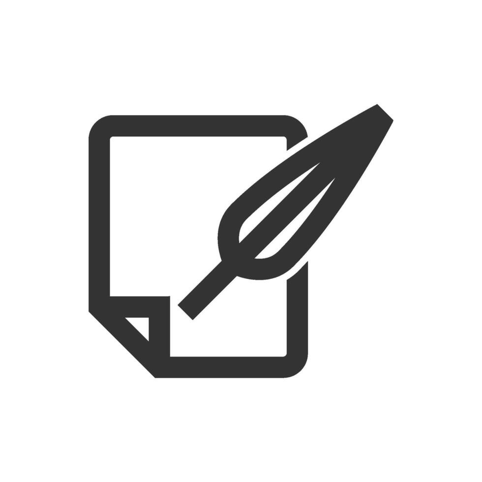 lettera penna d'oca penna icona nel di spessore schema stile. nero e bianca monocromatico vettore illustrazione.