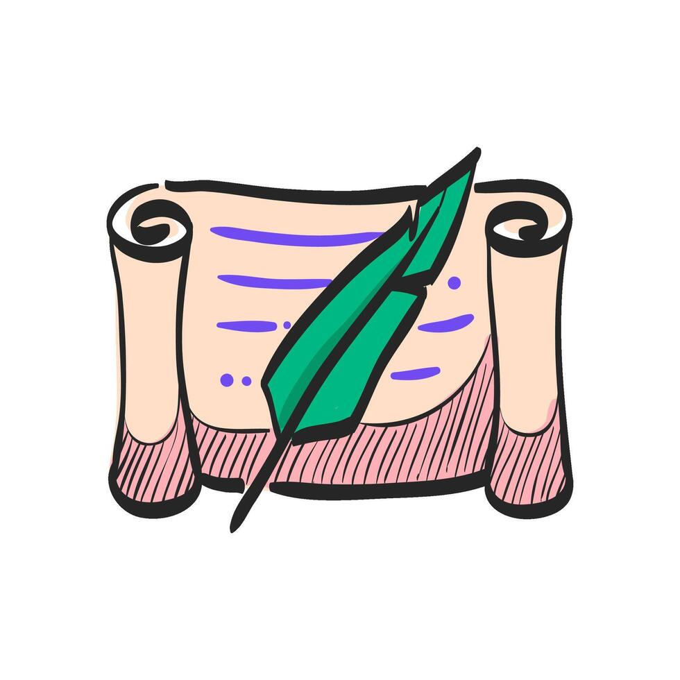 lettera penna d'oca penna icona nel mano disegnato colore vettore illustrazione