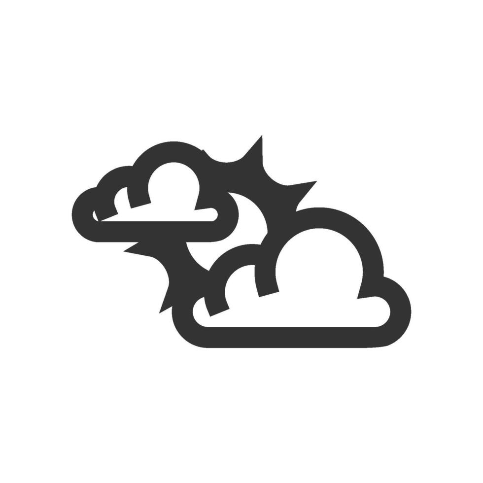 tempo metereologico previsione in parte nuvoloso icona nel di spessore schema stile. nero e bianca monocromatico vettore illustrazione.