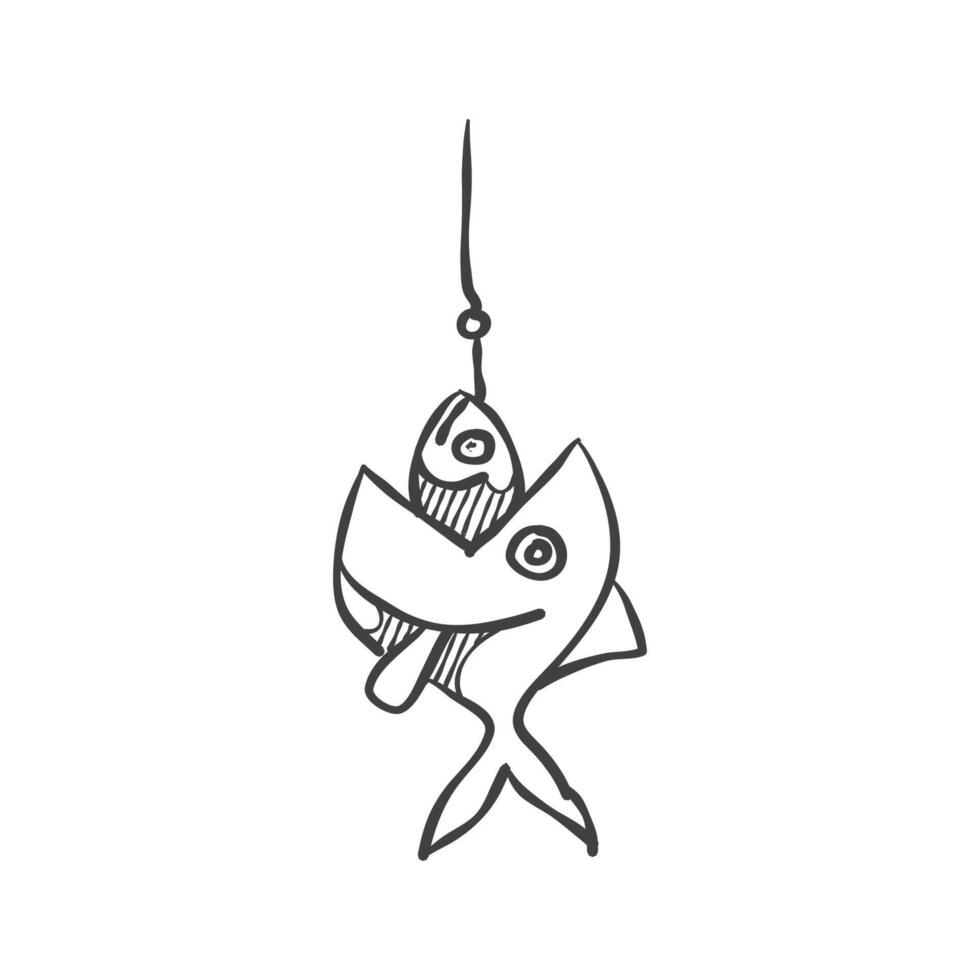 pesce mangiare esca icona nel mano disegnato scarabocchio vettore
