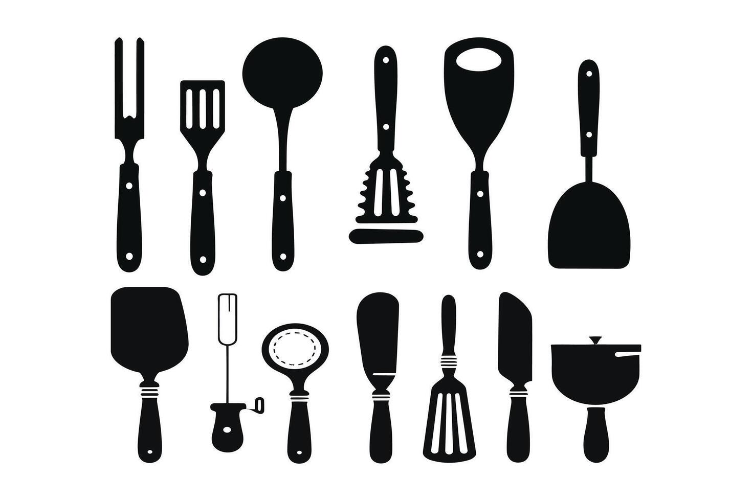 silhouette di cucina utensili vettore nero elementi, nuovo, creativo, ristorante utensili silhouette, vettore accessorio Hotel