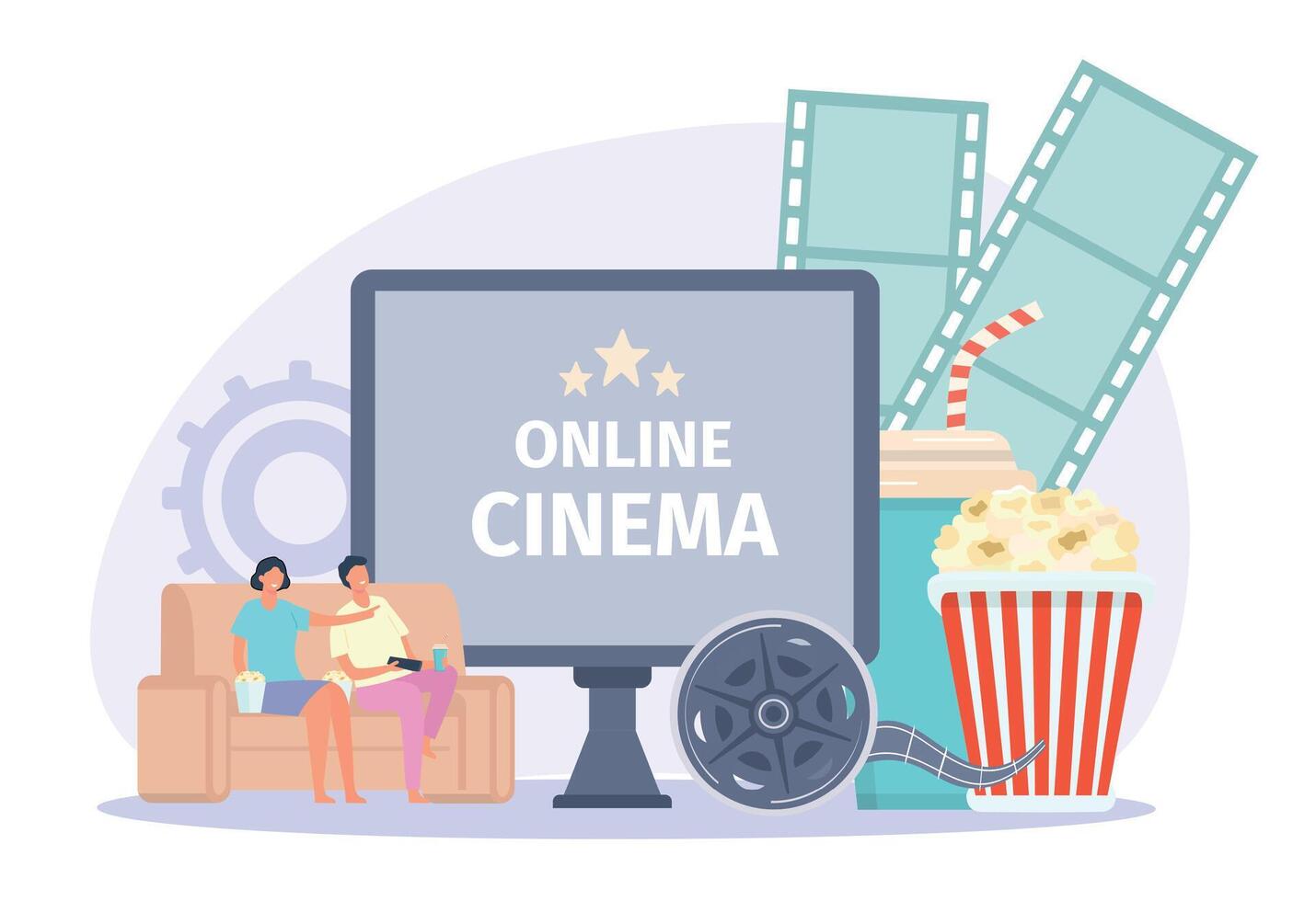 in linea cinema concetto, pop Mais e divano vettore