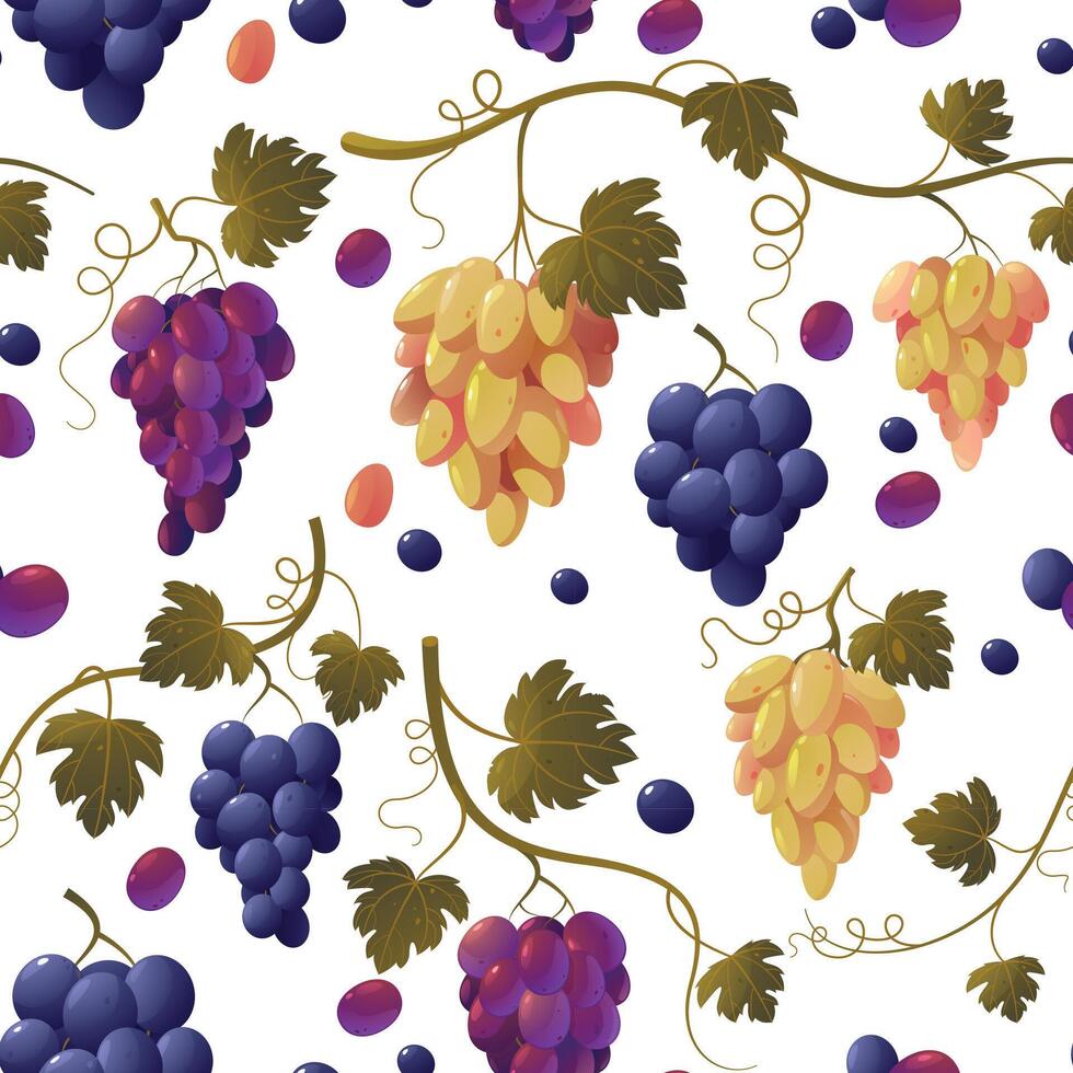 uva modello. senza soluzione di continuità Stampa di mazzo di verde uva, Vintage ▾ struttura di vino vite frutta, naturale cibo sfondo. vettore illustrazione