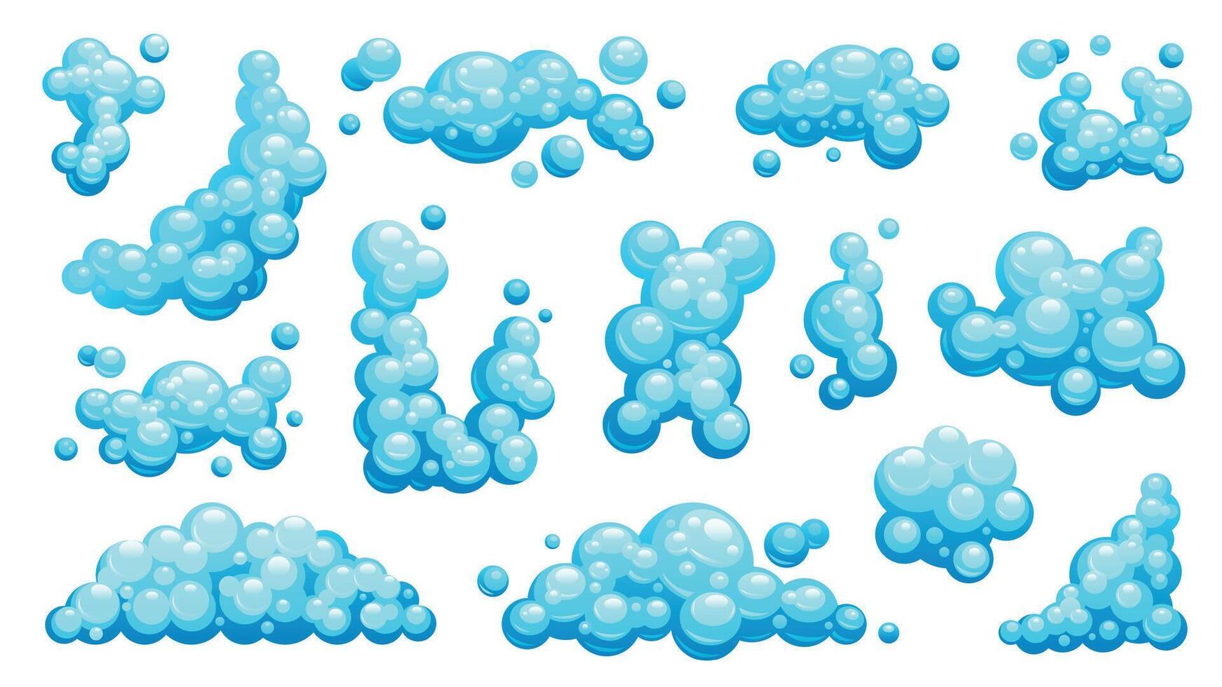 cartone animato sapone schiuma. insaponato bolle, bagnato schiuma e shampoo sfera, doccia vapore effetto. bolle e schiuma. vettore isolato impostato