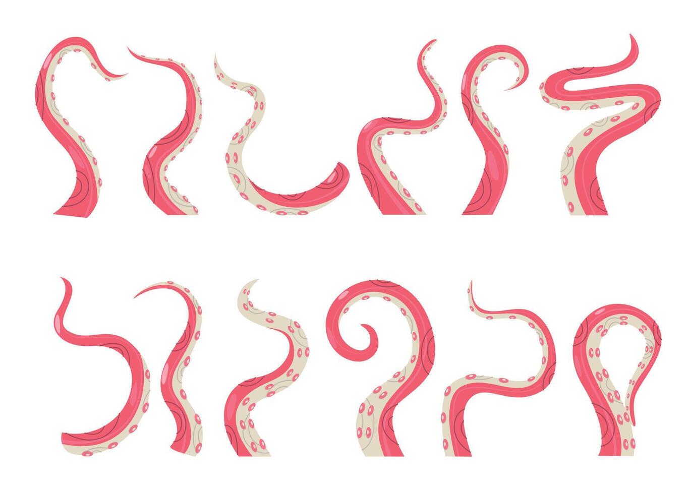 polpo tentacoli collezione. divertente cartone animato cefalopodi nel diverso pose, colorato e giocoso illustrazione. vettore mare creatura grafico impostato