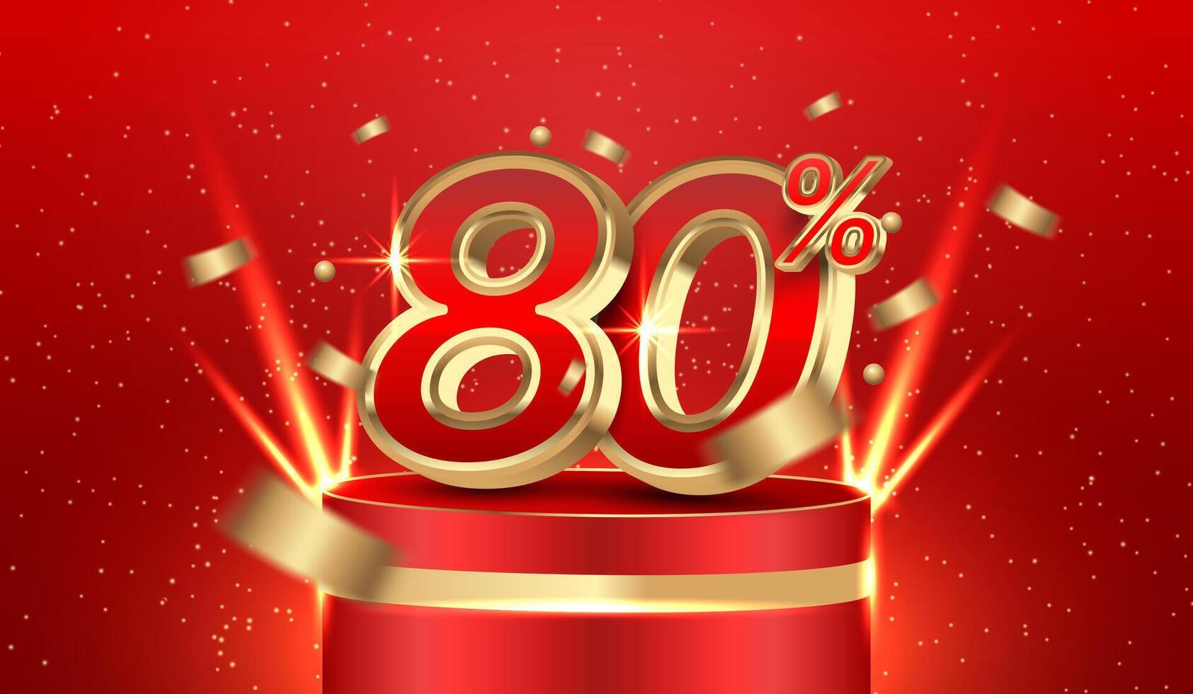 80 spento, rosso sconto vendita podio, oro sconto promozione 80 spento. vettore illustrazione