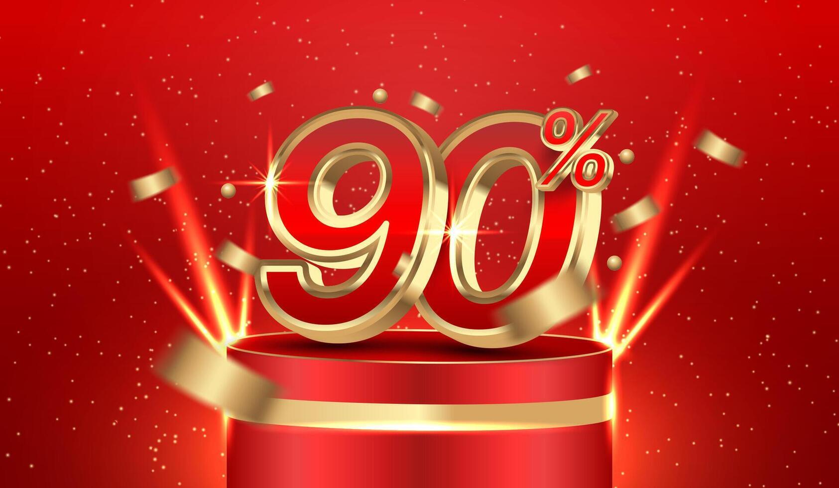 90 spento, rosso sconto vendita podio, oro sconto promozione 90 spento. vettore illustrazione