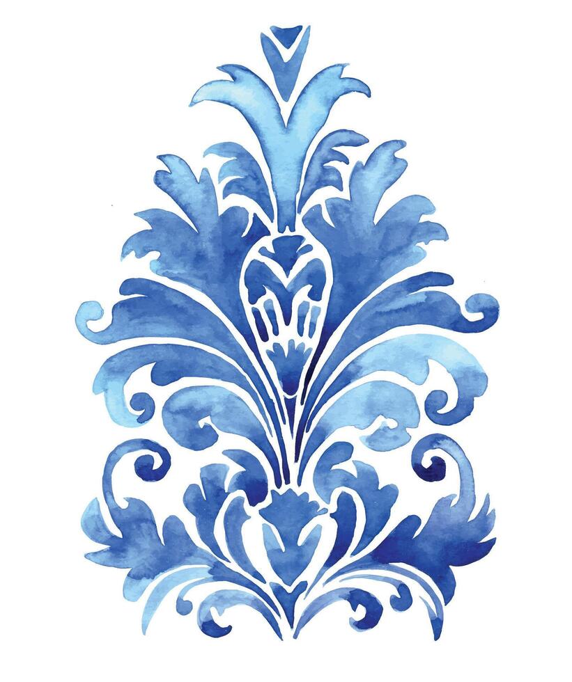 acquerello blu damasco ornamento. classico Vintage ▾ ornamento vettore