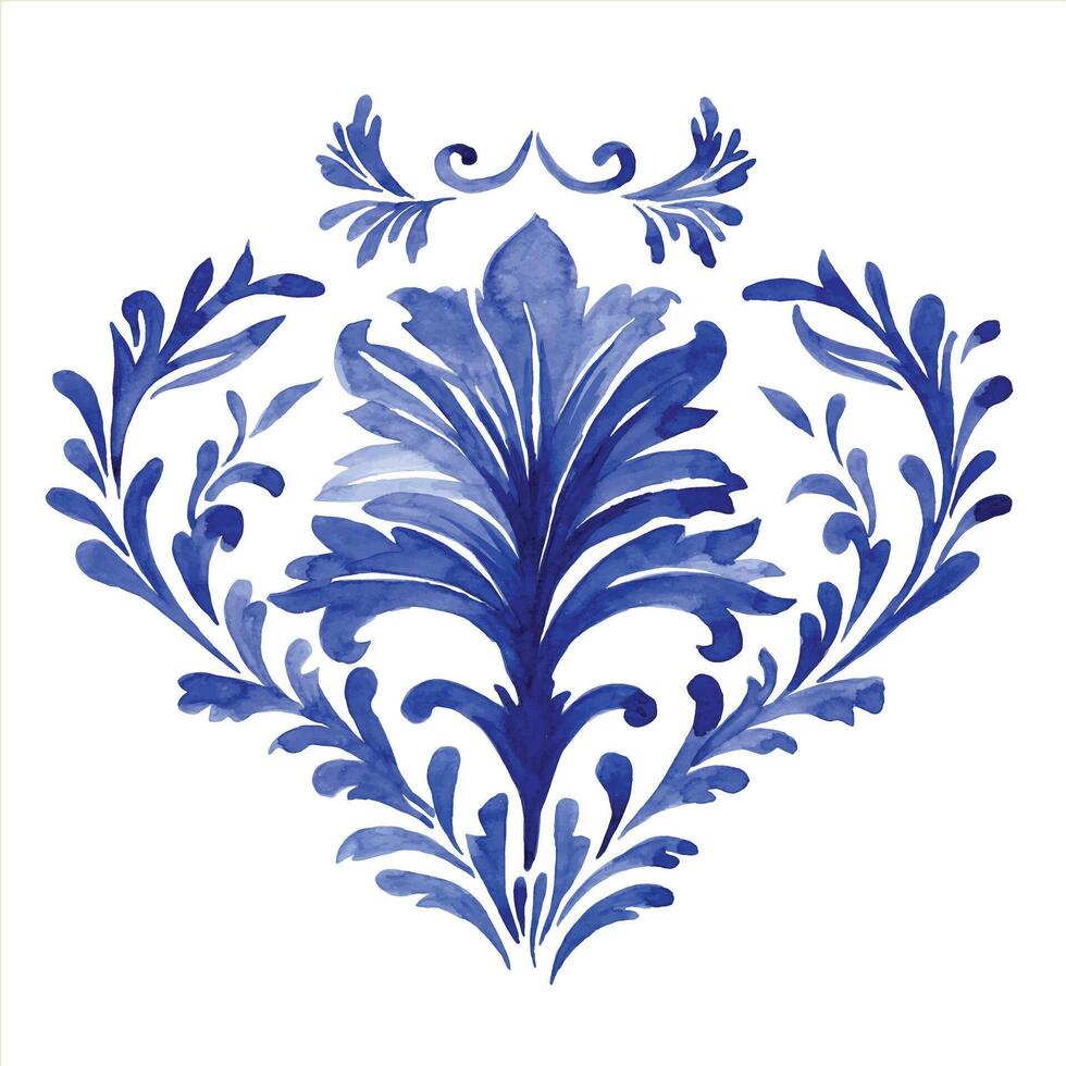 acquerello blu damasco ornamento. classico Vintage ▾ ornamento vettore