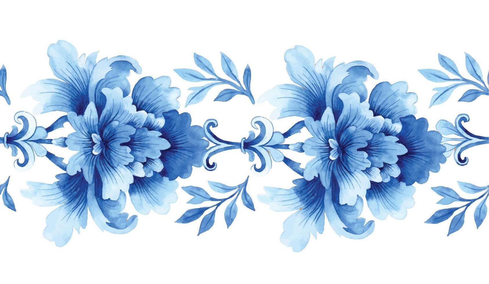 acquerello senza soluzione di continuità confine, blu damasco ornamento. classico Vintage ▾ ornamento vettore
