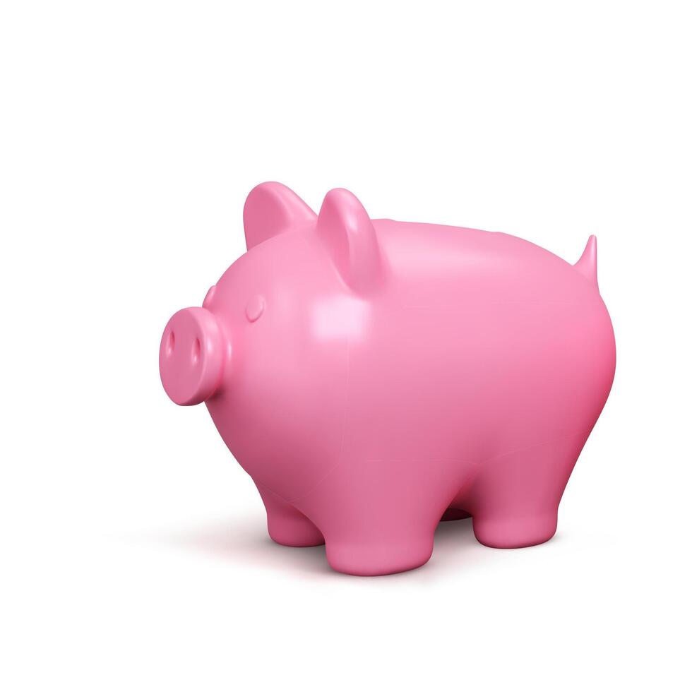 3d realistico porcellino banca. rosa maiale isolato su bianca sfondo. porcellino banca concetto di i soldi depositare e investimento. vettore illustrazione