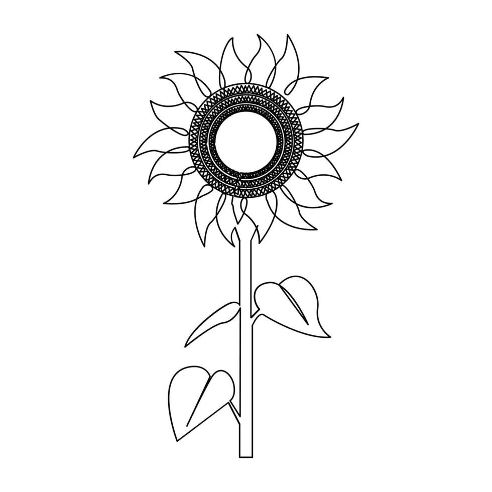 girasole nel un' continuo uno linea stile mano disegnato schema di fiore isolato su bianca sfondo vettore