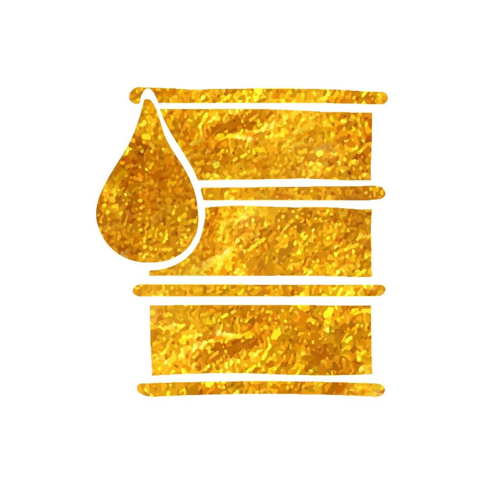 mano disegnato olio barile icona nel oro Foglio struttura vettore illustrazione