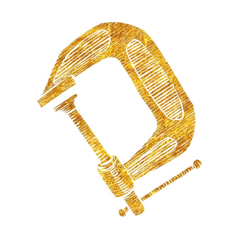 mano disegnato morsetto icona la lavorazione del legno attrezzo nel oro Foglio struttura vettore illustrazione