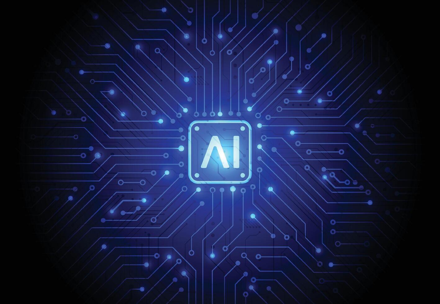 chipset di intelligenza artificiale sul circuito stampato in opere d'arte futuristiche di tecnologia concettuale per web, banner, carta, copertina. illustrazione vettoriale