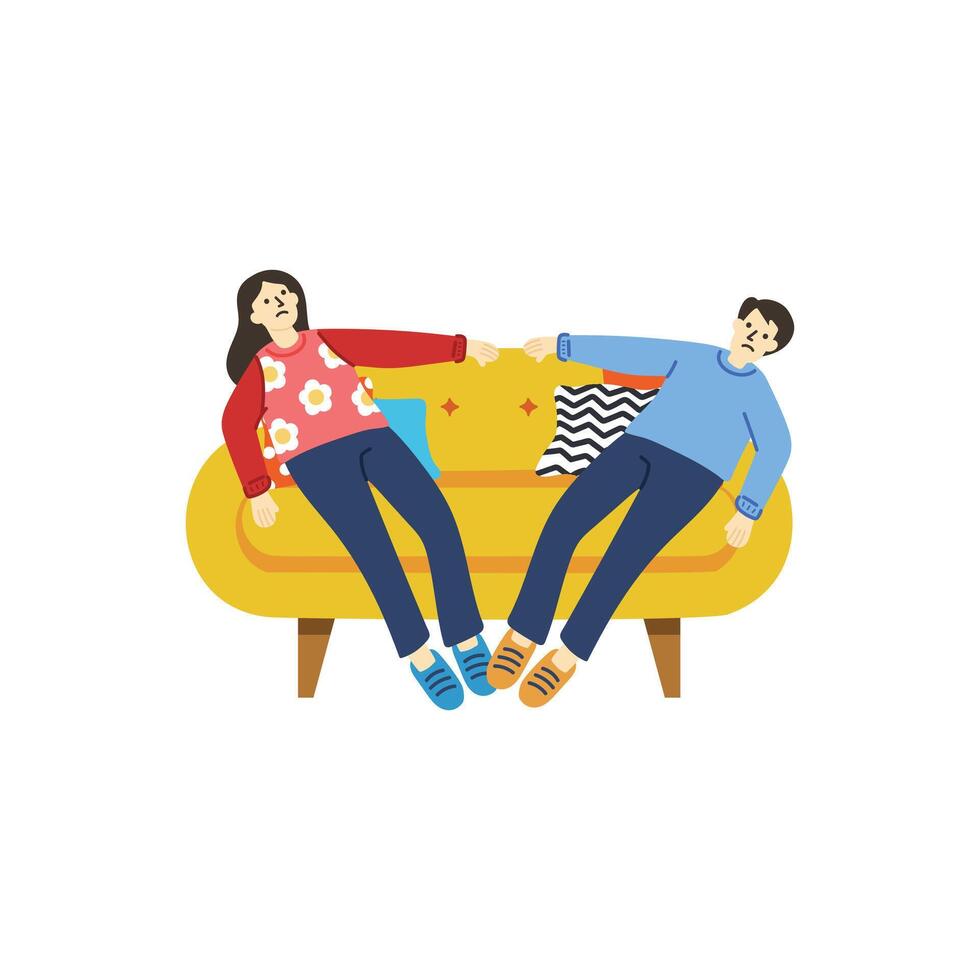 illustrazione di un' coppia provato e rilassante su divano vettore