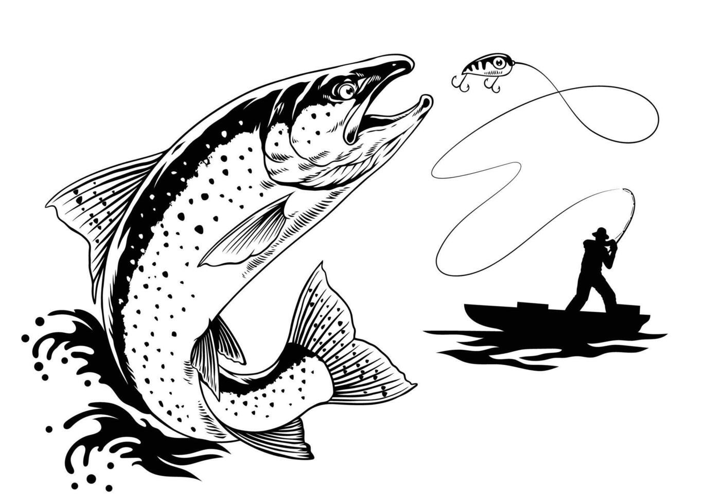 pescatore catturare il grande Steelhead trota pesce vettore