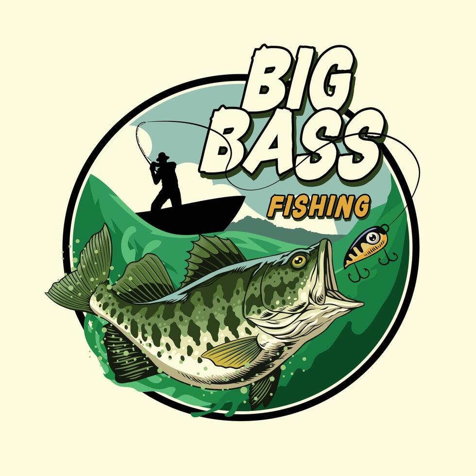 design t-shirt da pesca big bass vettore