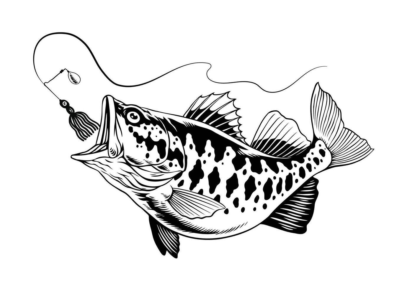 mano disegnato di largemouth basso pesce attraente il pesca adescare vettore