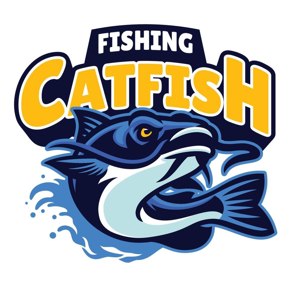 pesce gatto pesca logo portafortuna design vettore