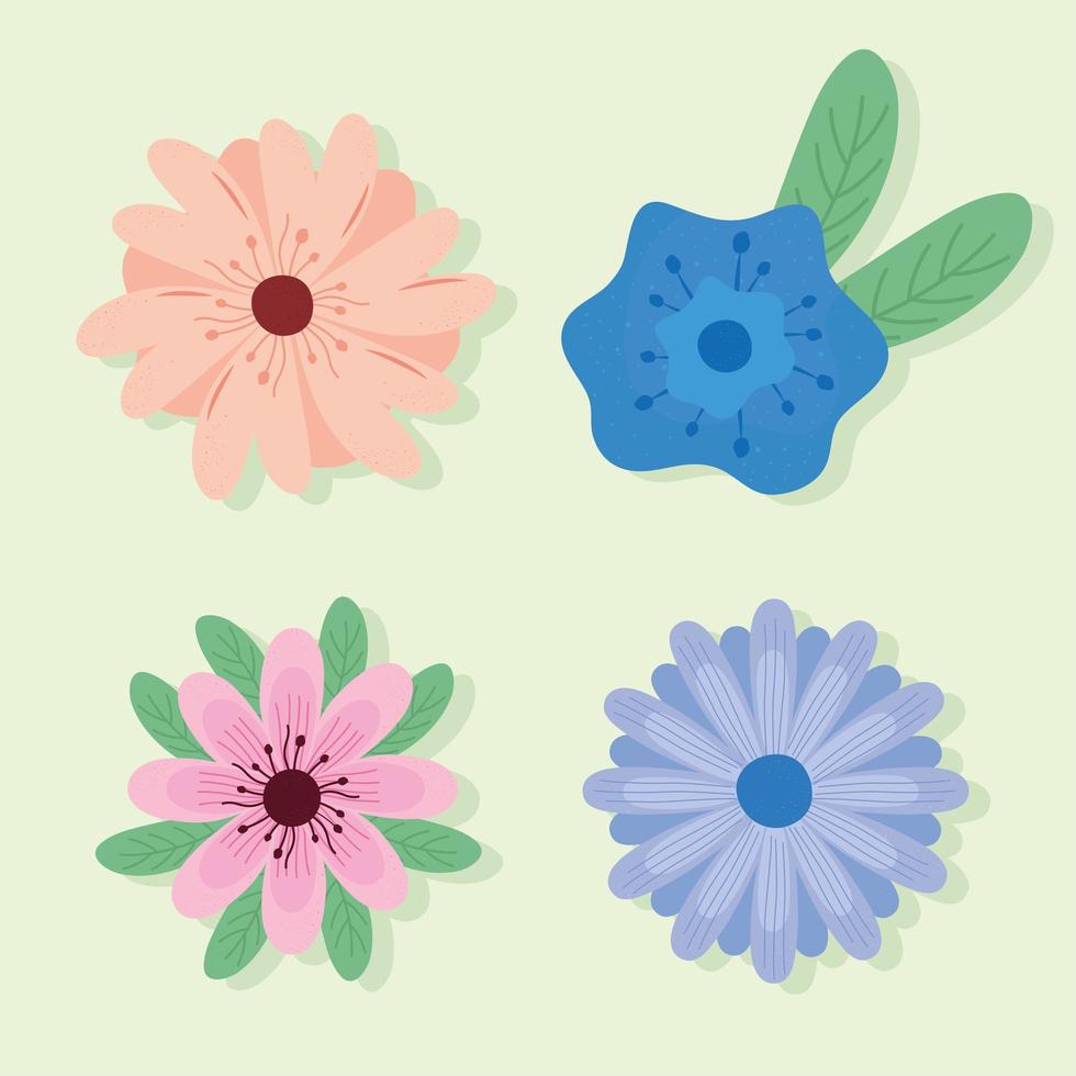 fascio di quattro fiori set di icone primaverili vettore