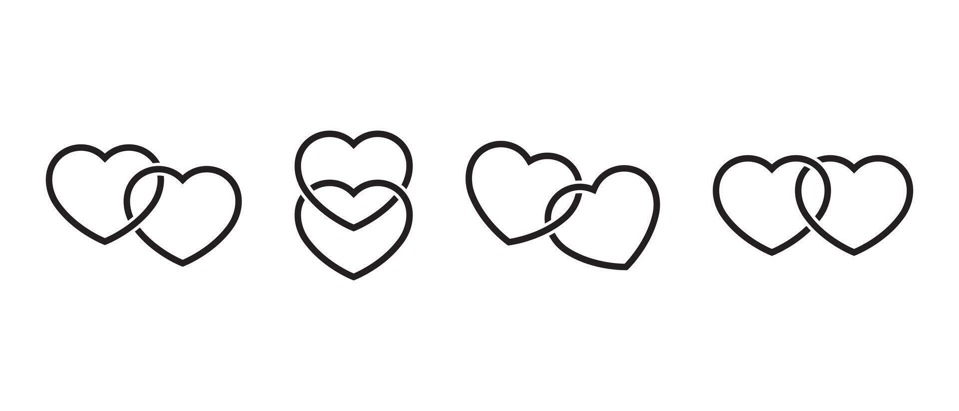Due cuore icona vettore nel linea stile. Doppio amore cartello simbolo