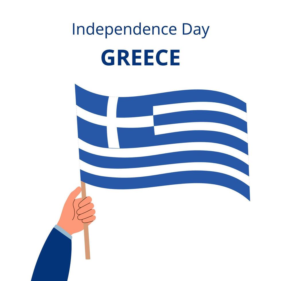indipendenza giorno nel Grecia sfondo. greco bandiera nel umano mano. vettore