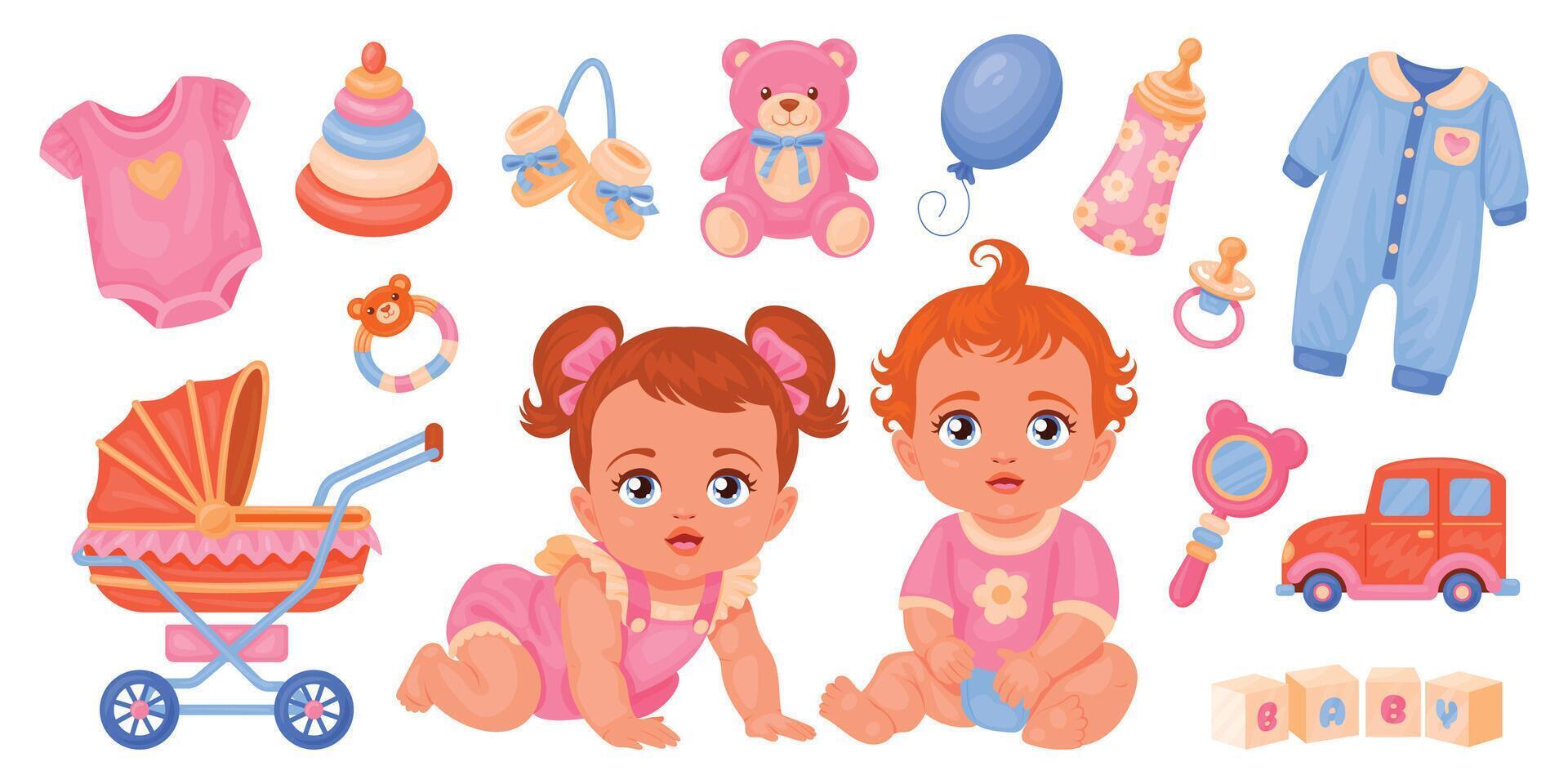 cartone animato neonato collezione. bambini e giocattoli vettore