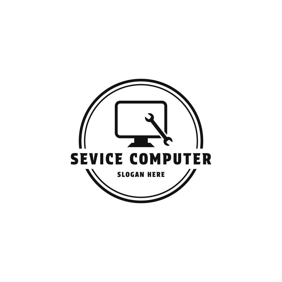 servizio computer logo design emblema cerchio vettore