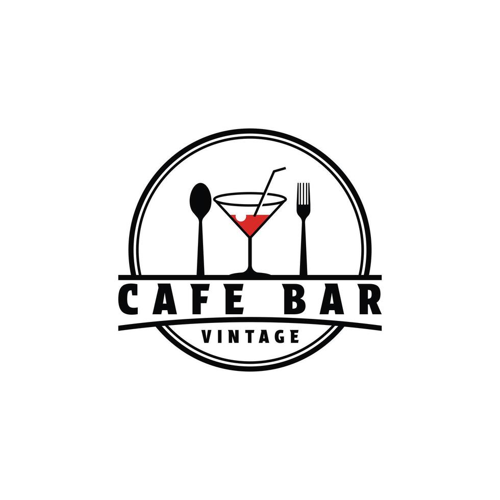 bar bar cocktail bistro Vintage ▾ retrò etichetta logo design con cucchiaio e forchetta vettore