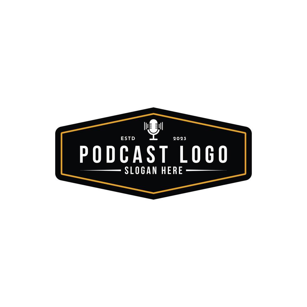 Podcast logo design Vintage ▾ retrò francobollo vettore